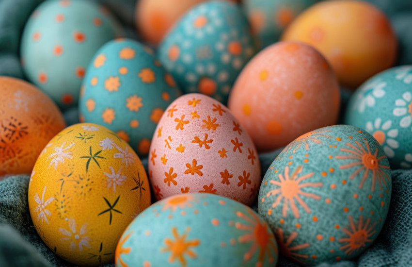 Colorful easter eggs with various patterns