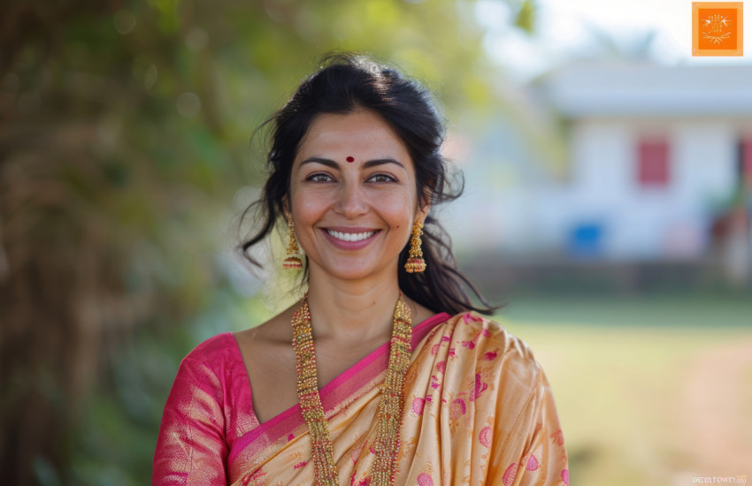 Smiling woman in traditional marathi saree outdoors