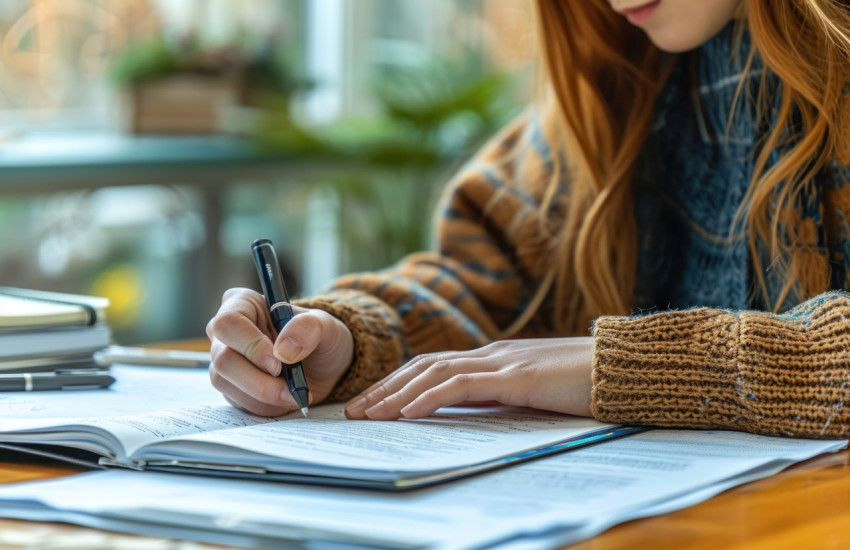 Woman writing on paper capturing a moment of creativity and expression