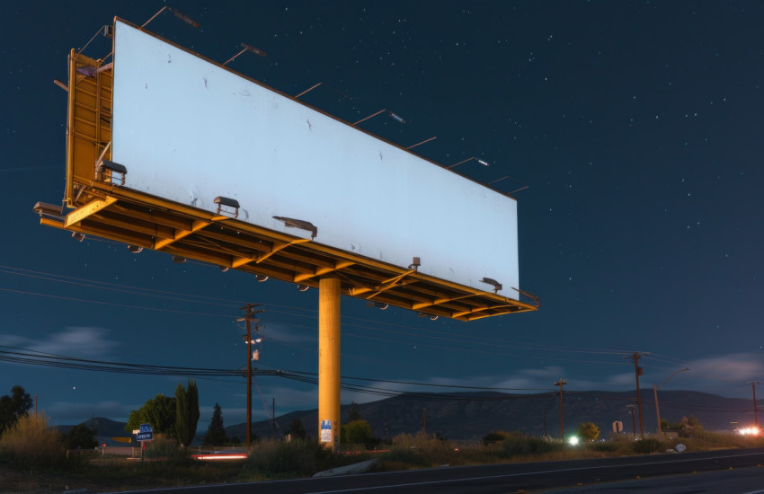 Large blank billboard against night sky