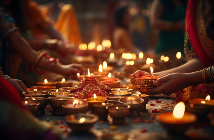 Diwali, Deepavali Hindu Festival of lights celebration. Diya oil lamp lit in woman hands