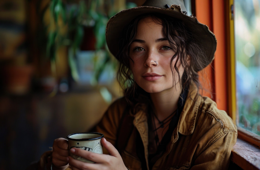 Young lady enjoying a cup of coffee