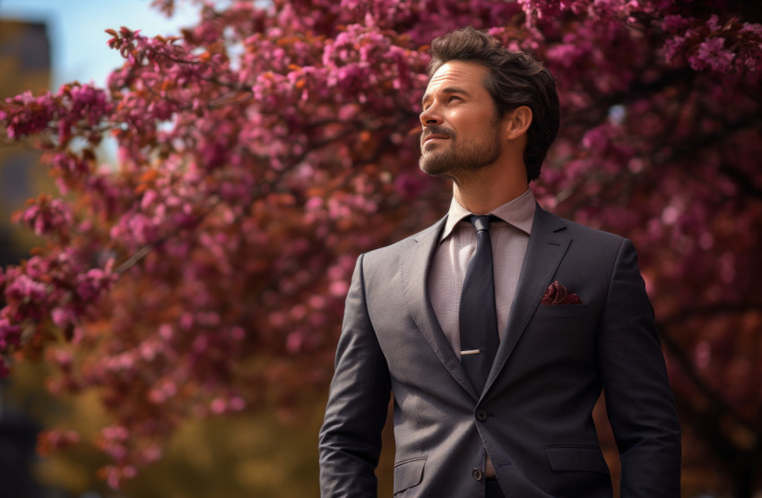 Handsome businessman in suit outdoors