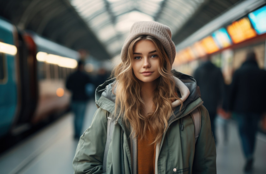 A girl waits on the train platform