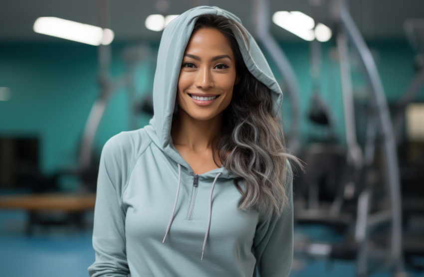 A woman in gray activewear engages in various exercises showcasing a commitment to a healthy and active lifestyle