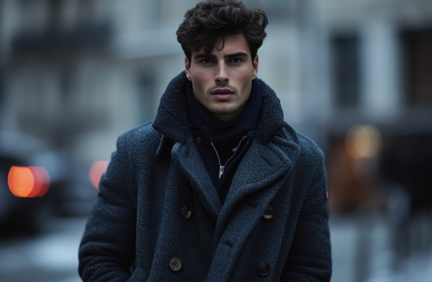 Stylish man in coat on urban street