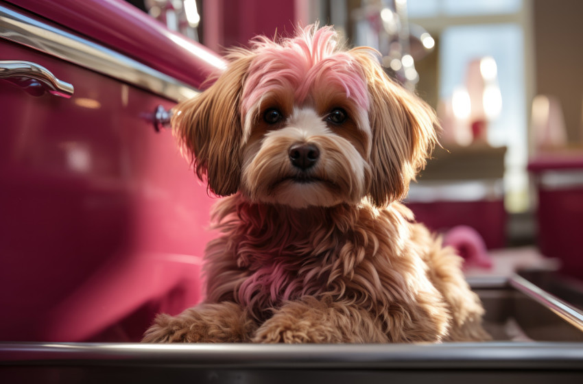 Adorable dog enjoys grooming session at the salon