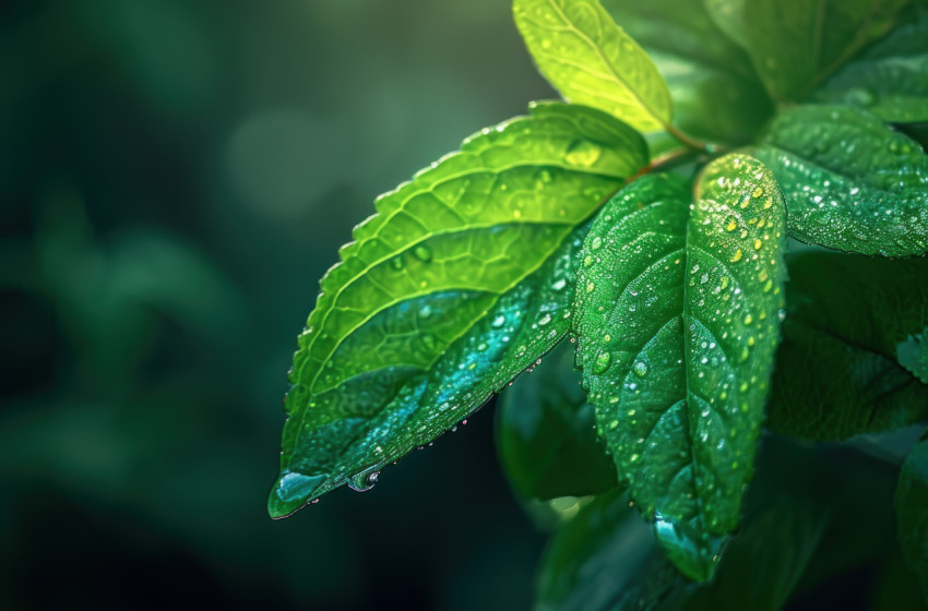 Green leaf with water drop