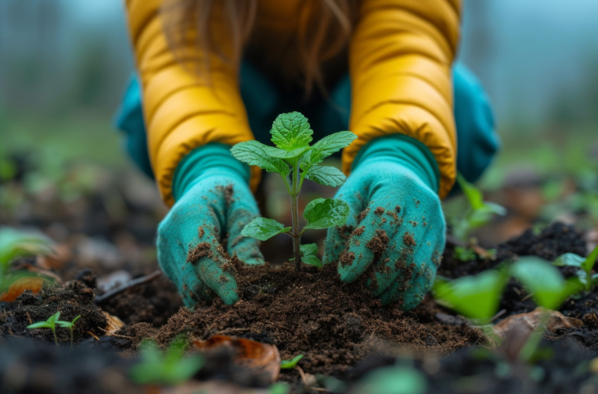 Young hands sow hope planting a small tree in the soil