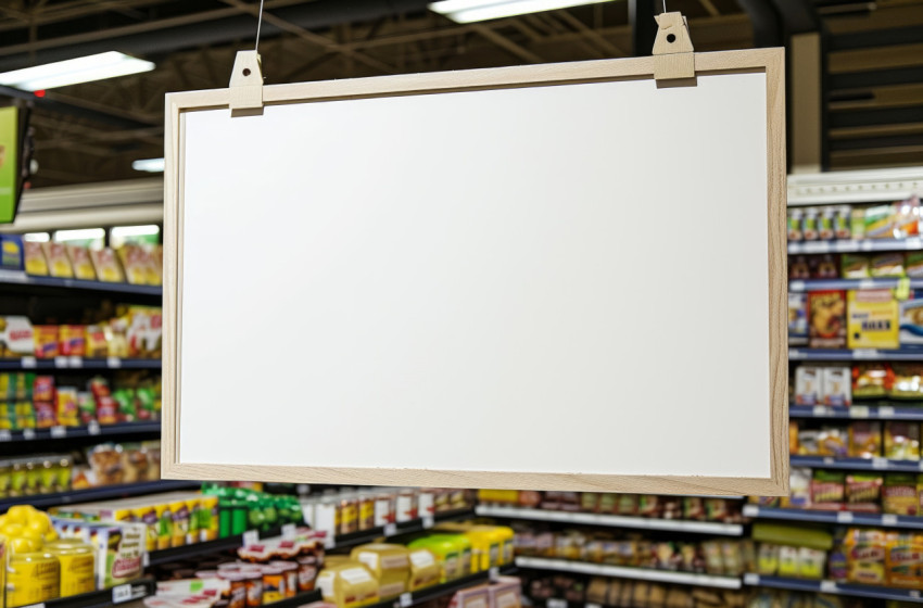 Empty paper board displayed in a grocery store