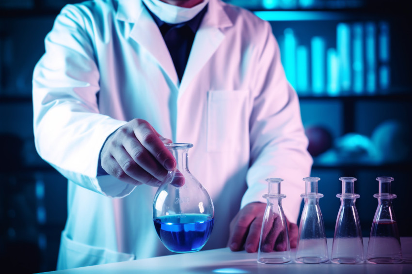 A doctor in white coat is pointing to medicine bottle, Health and Medical stock image