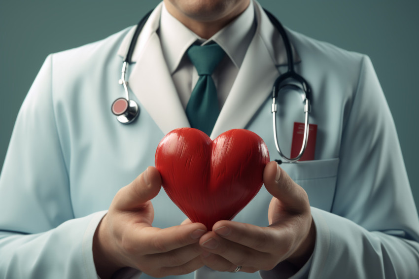 A doctor holding red heart in his hand, Health and Medical stock image