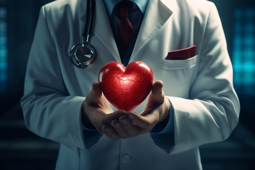 A doctor holding red heart in his hand, Health and Medical stock image