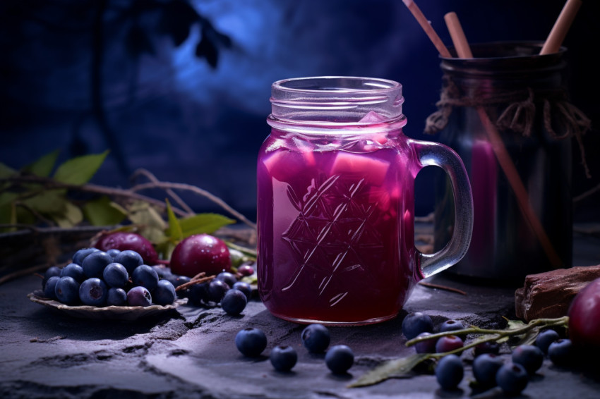 A photo of a Blueberry juice, beverage advertisement photography inspiration