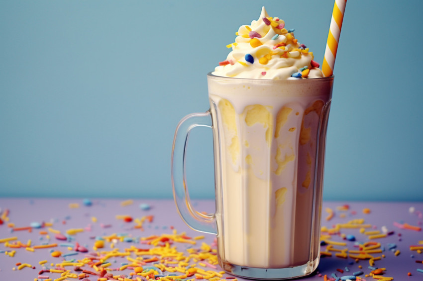 A photo of a Vanilla milkshake, beverage advertisement photography inspiration