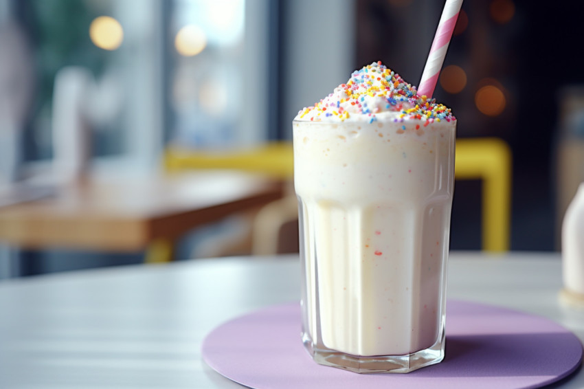 A photo of a Vanilla milkshake, beverage advertisement photography inspiration