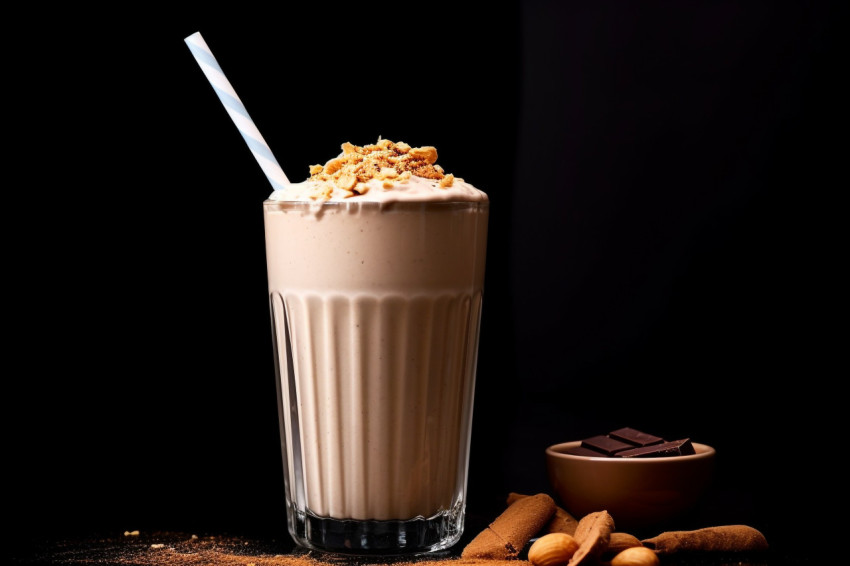 A photo of a Peanut butter milkshake, beverage advertisement photography inspiration