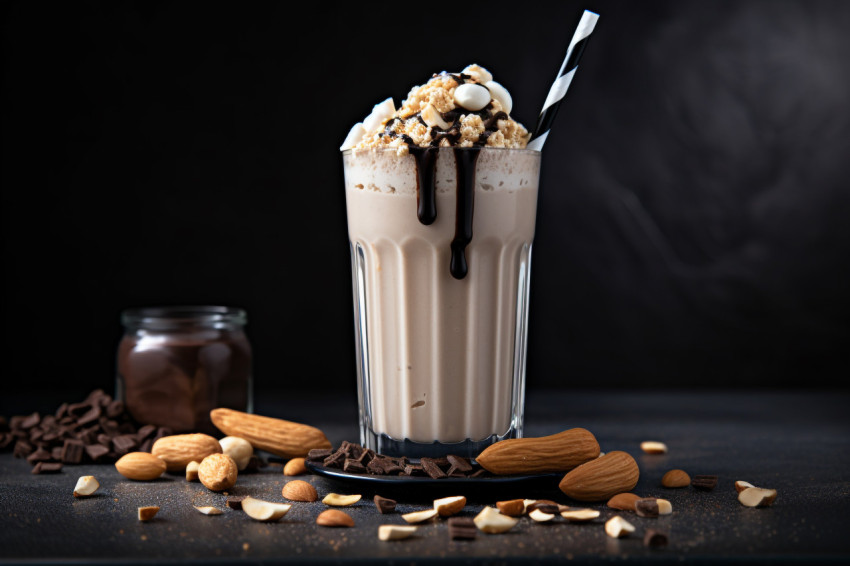 A photo of a Peanut butter milkshake, beverage advertisement photography inspiration