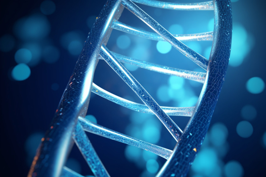 A photo of a human helix DNA structure blue color, healthcare stock image