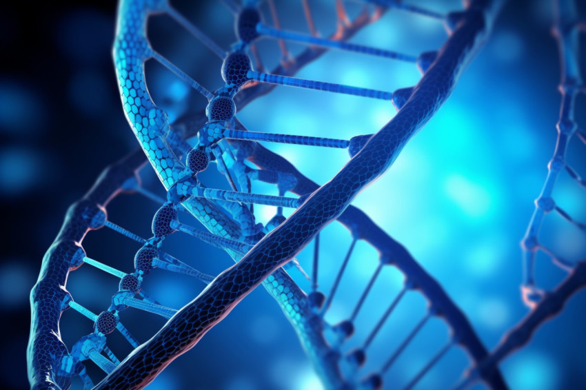 A photo of a human helix DNA structure blue color, healthcare stock image