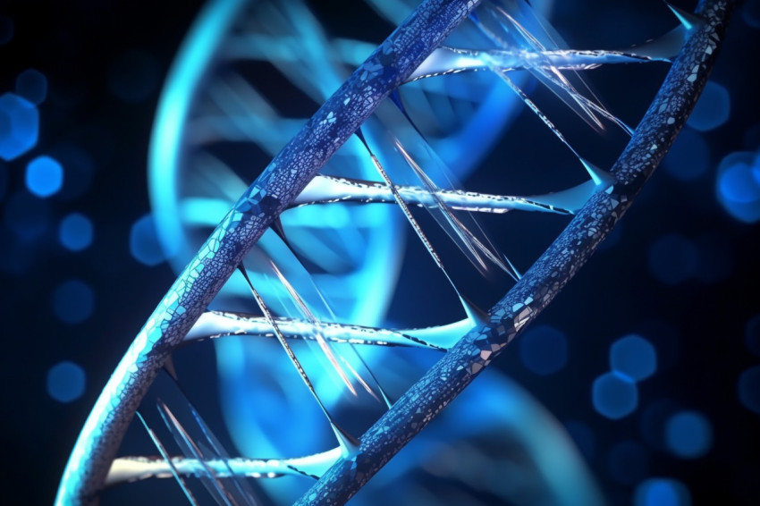 A photo of a human helix DNA structure blue color, healthcare stock image