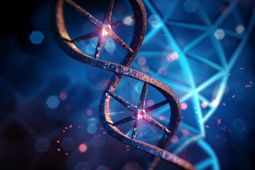 A photo of a blue DNA, healthcare stock image