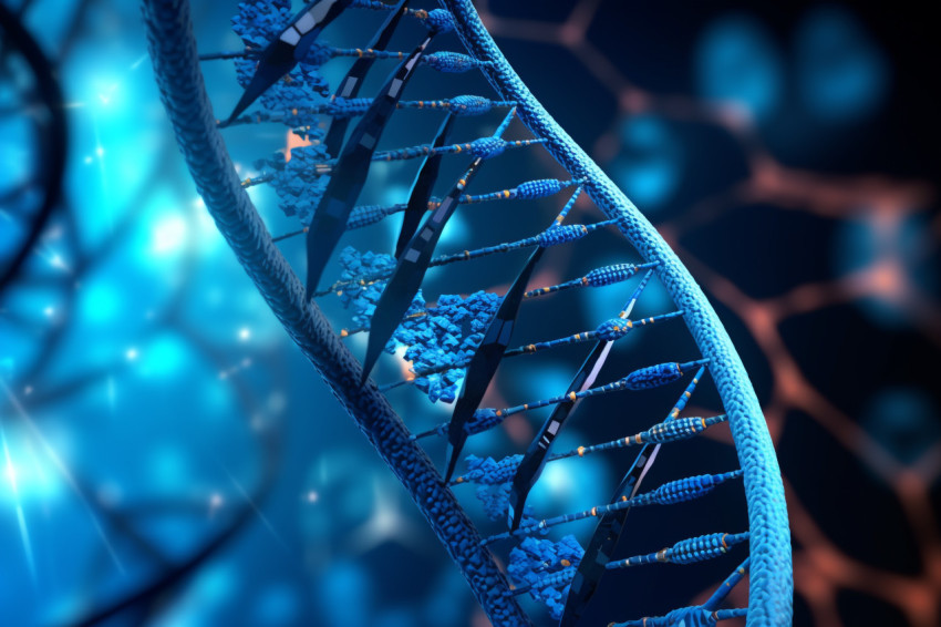 A photo of a blue DNA, healthcare stock image