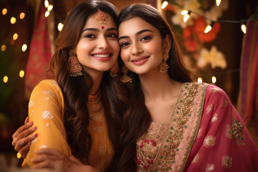 Two beautiful Indian women in traditional clothes taking a selfi