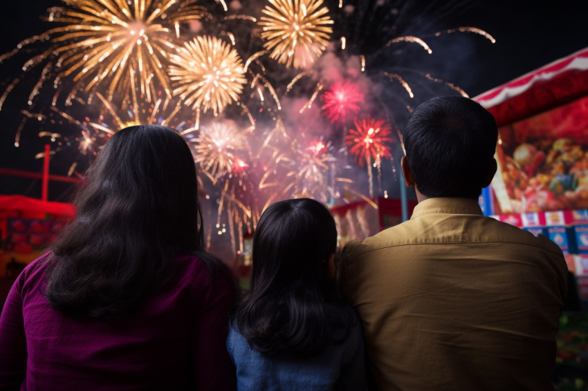 A picture of people watching fireworks and celebrating the India