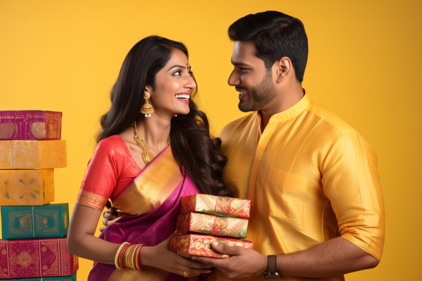 A photo of a beautiful Indian woman in a traditional sari and a