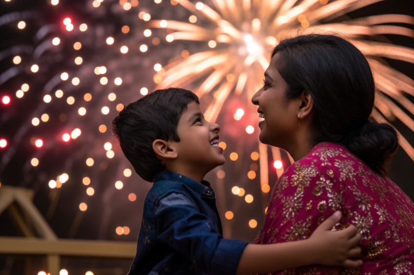 A picture of a mother and her son watching and enjoying the brig