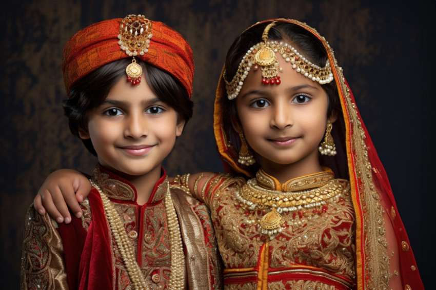 A photo of two or more brothers and sisters wearing traditional