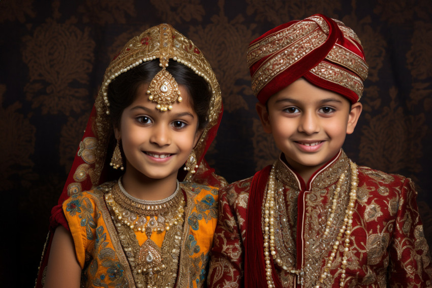 A photo of two or more brothers and sisters wearing traditional