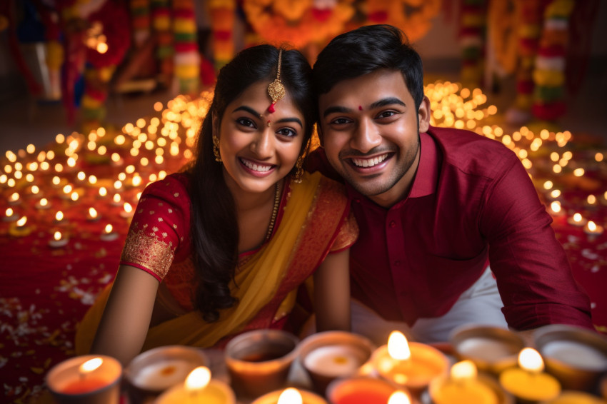 A picture of a happy young Indian couple having fun during the D