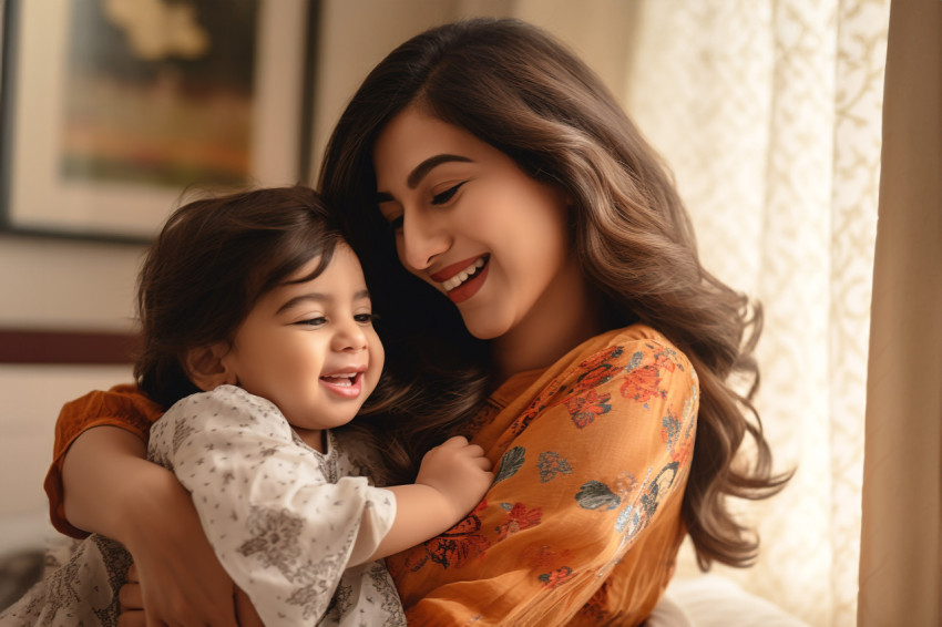 A picture of a happy Indian mother and her daughter playing toge