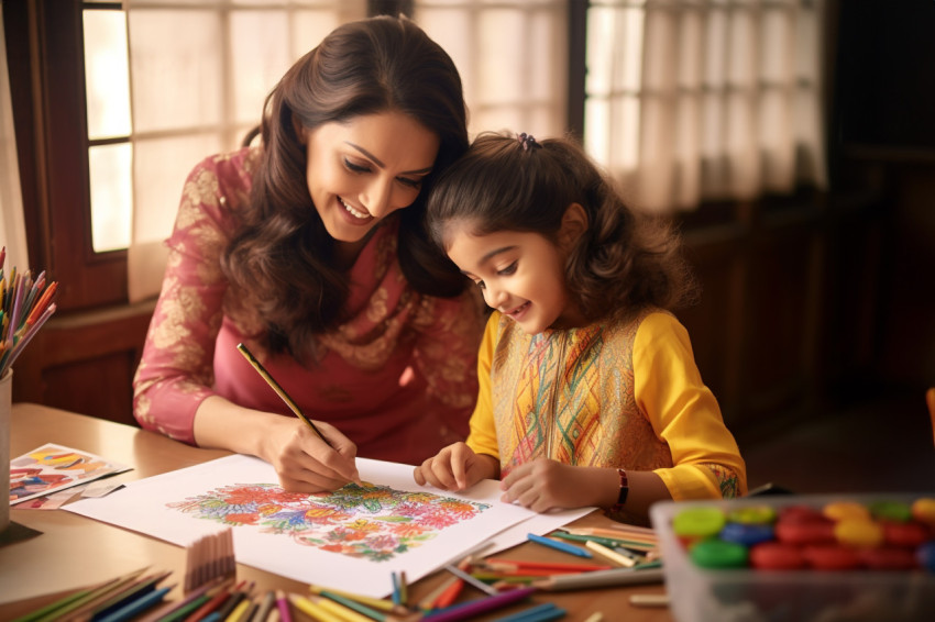 A picture of a beautiful young Indian mom and her little girl dr