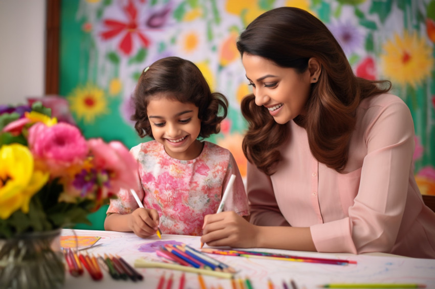 A picture of a beautiful young Indian mom and her little girl dr