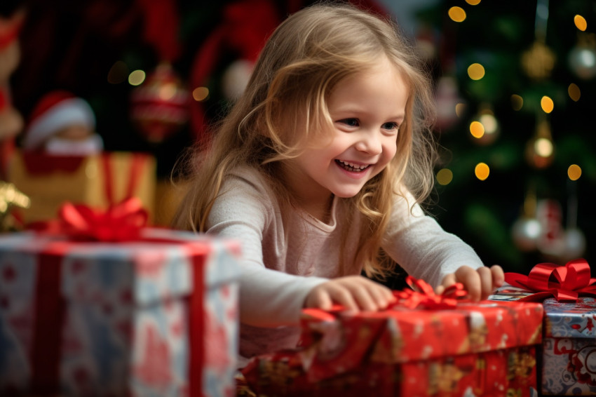 A picture of happy children opening presents on Christmas and ot