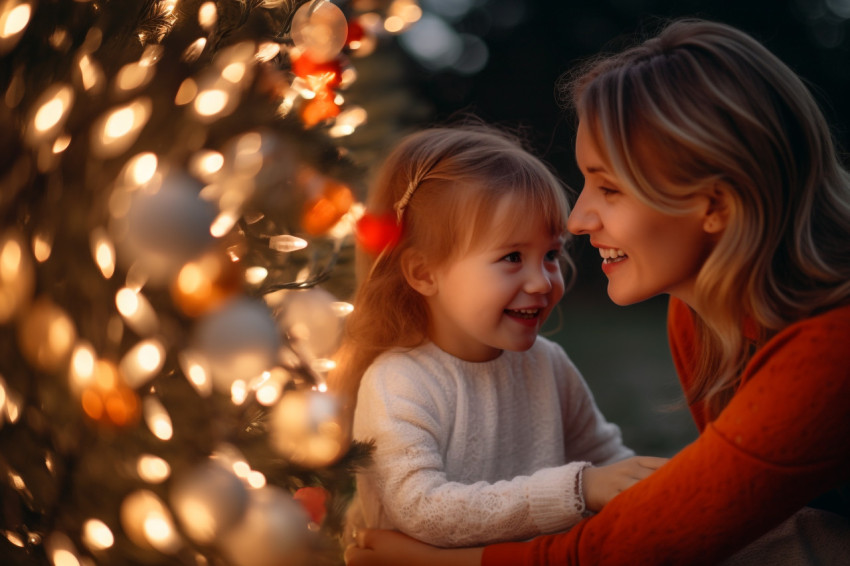 A picture of a happy mother and her daughter celebrating Christm