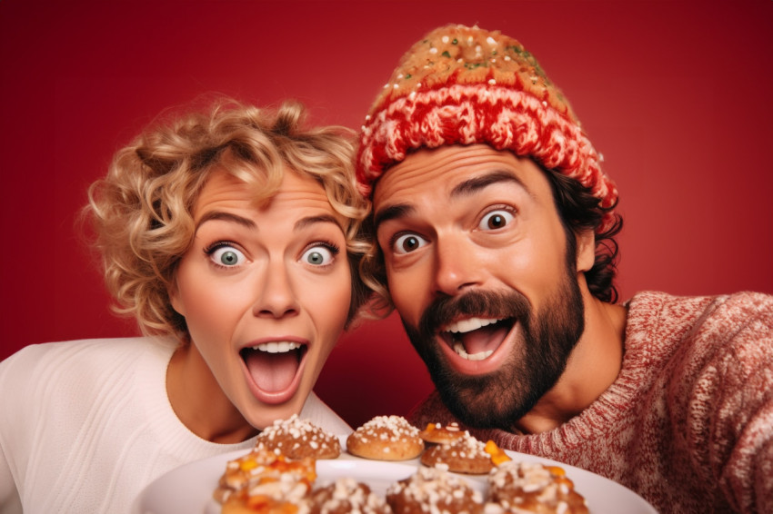 A photo of a crazy lady and guy at a Christmas costume party tak