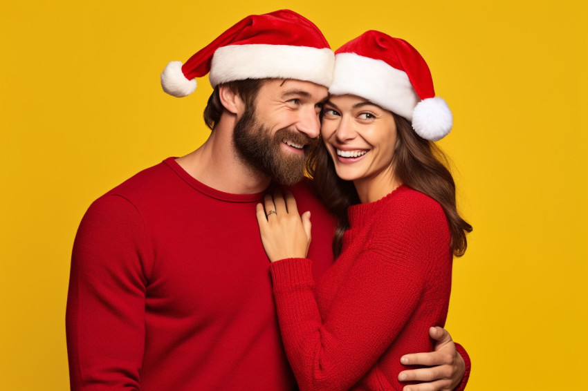 A photo of a young man and woman in their 20s wearing red sweate