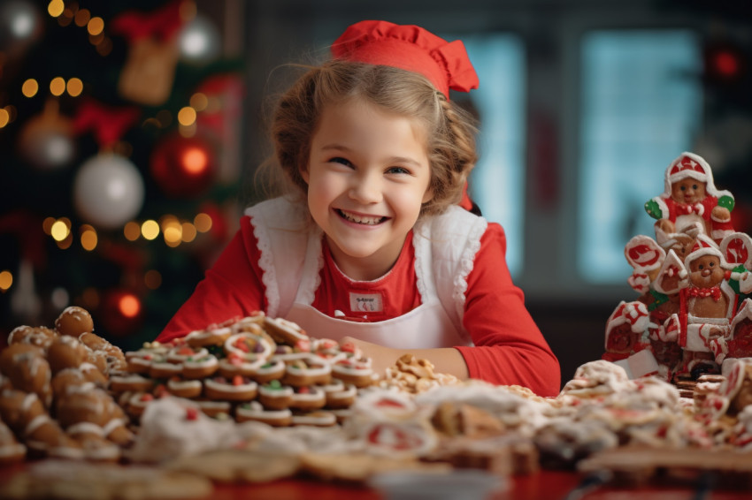 A photo of a happy and funny mother and daughter baking Christma