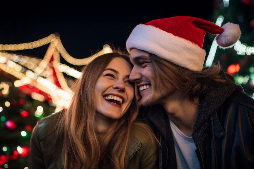 Picture of a young couple having fun at an amusement park on Chr