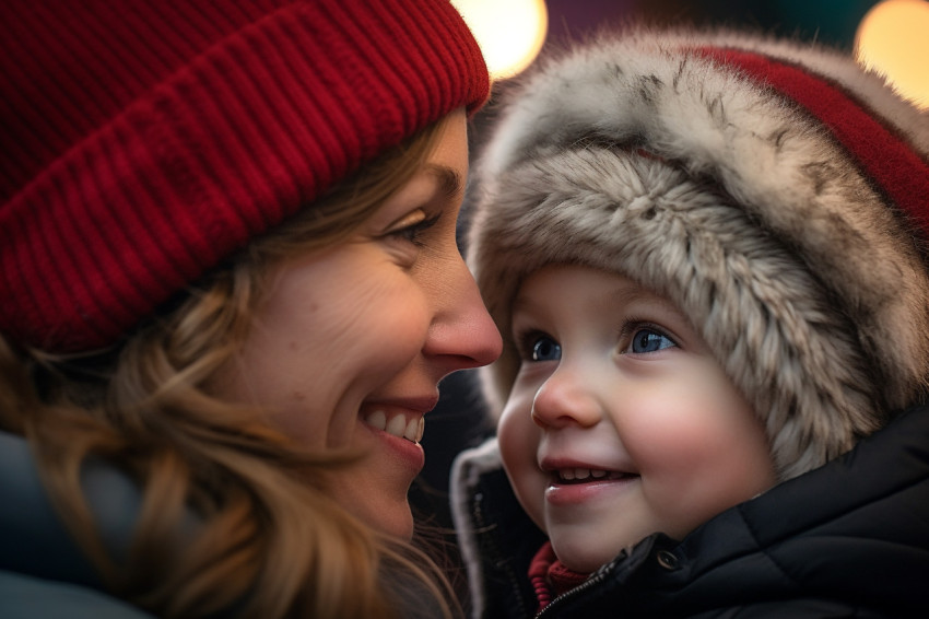 Picture of a young girl and her mother at a Christmas market