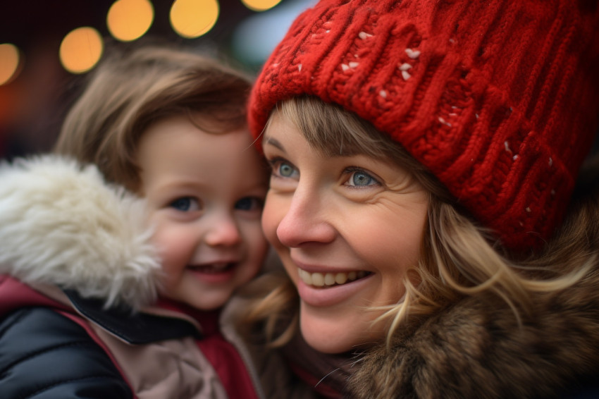 Picture of a young girl and her mother at a Christmas market