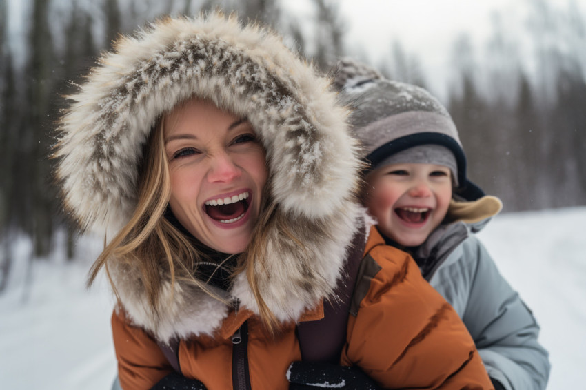 A photo of a happy, loving mother and her daughter having fun an