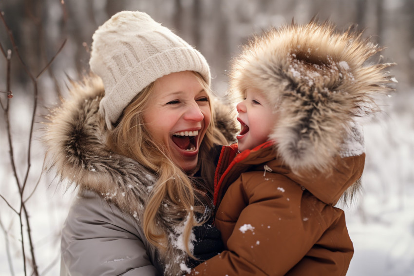 A photo of a happy, loving mother and her daughter having fun an