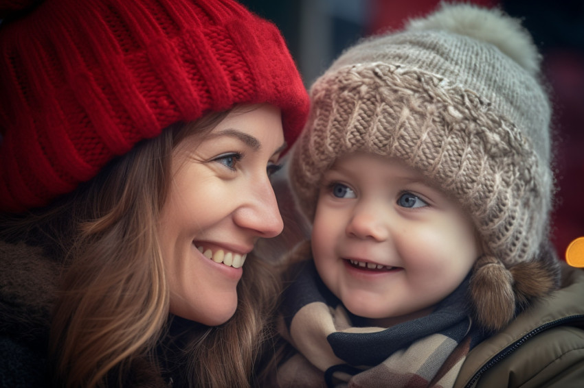 Picture of a young girl and her mother at a Christmas market