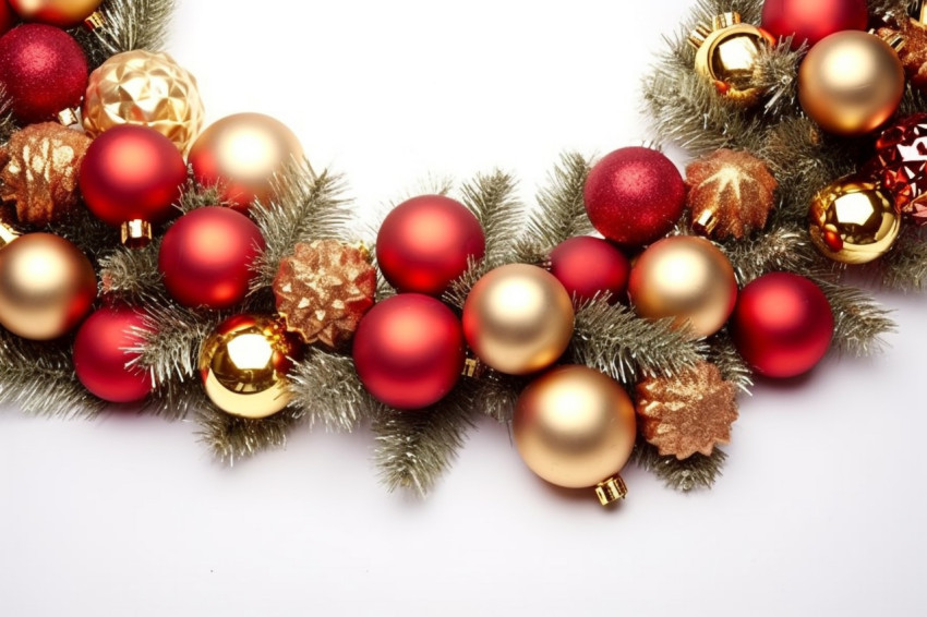 A photo of a Christmas frame made of spruce branches, red and go