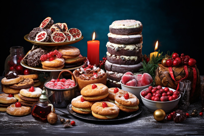 A picture of different Christmas foods on a table